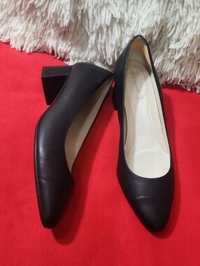 Cole Haan Black Pointed Toe Block Heel Pumps